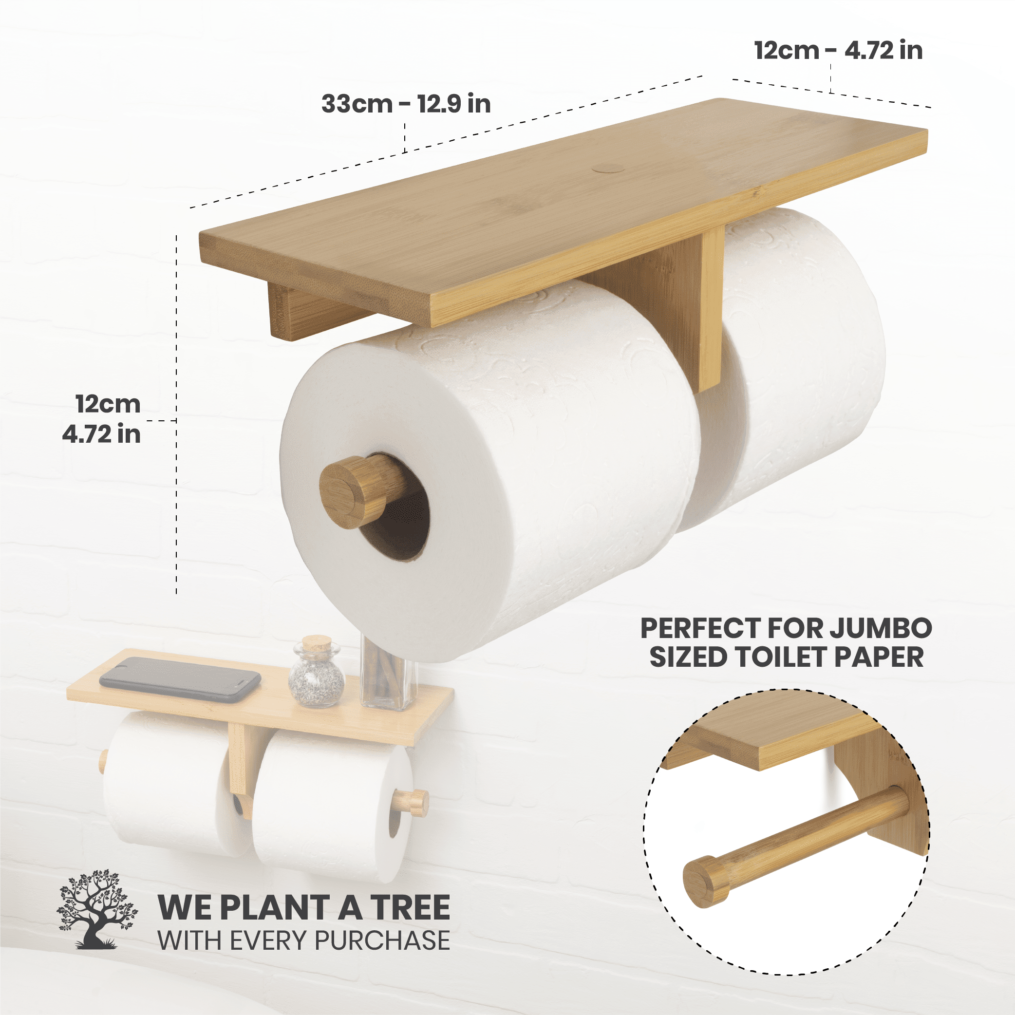 Vertical Bamboo Double Toilet Paper Holder, 1 Unit - Baker's