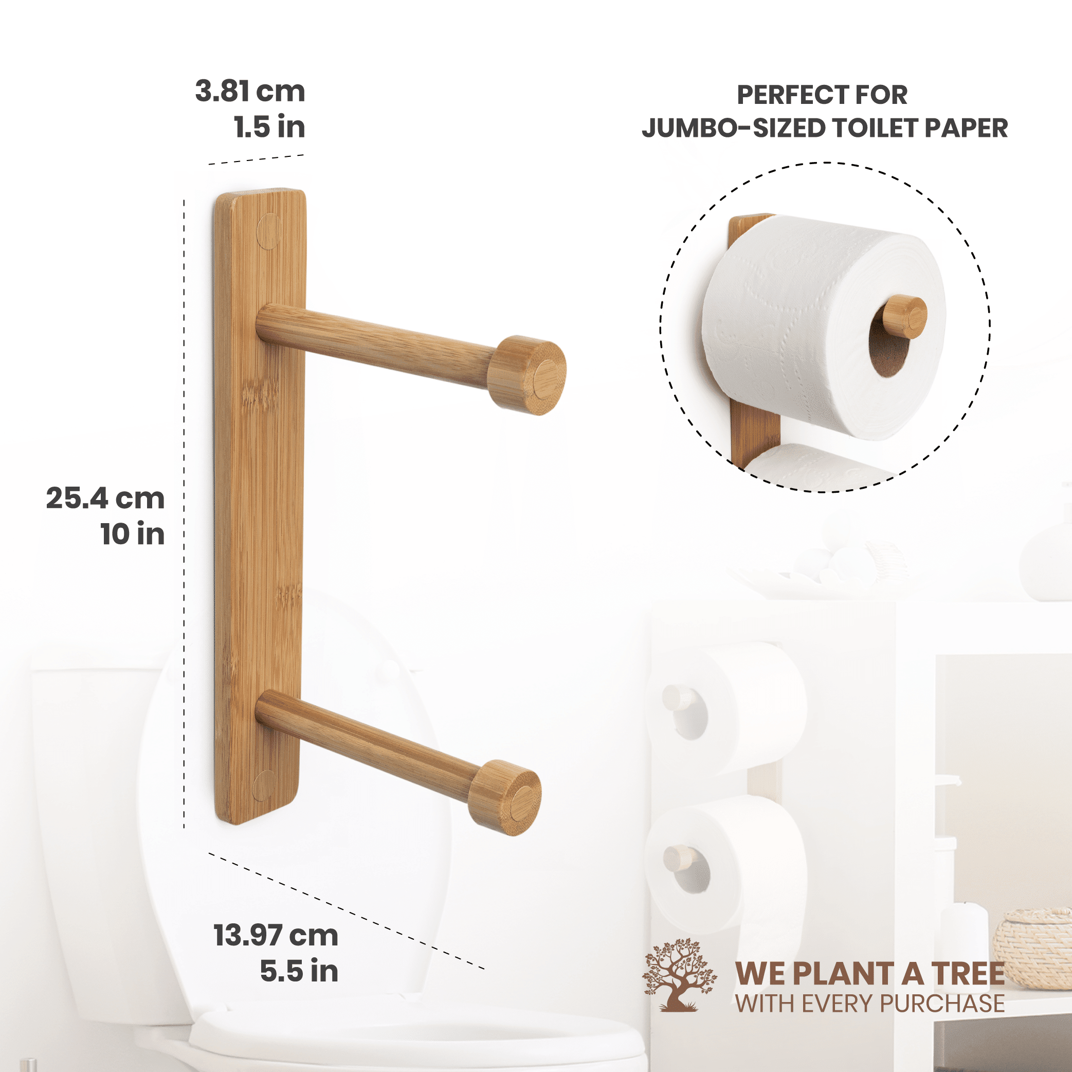 Bamboo Double Dual Toilet Paper Holder with Shelf, 1 Count - King